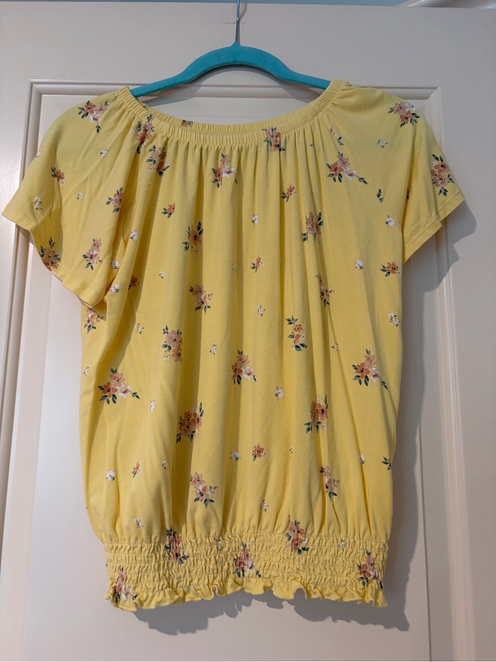 Bailey Lane Yellow Floral Off-Shoulder Smocked Hem Top Size Girls XL